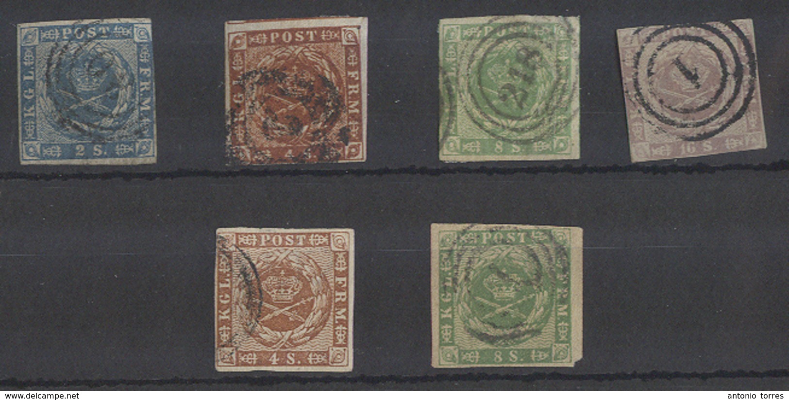 DENMARK. 1854-8. Yv 3/6º, 8/9º. 1st Issue Group Of Six, Irregular Margins No Hidden Faults. Opportunity. Used Yv 2009 62 - Other & Unclassified