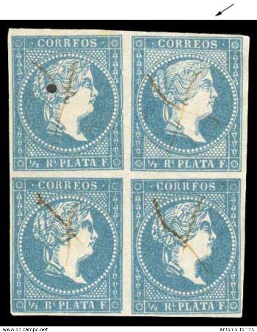 E-ANTILLAS. 1/2 Rl. Milkish Bluish. Nice Cross Cancels. Block Of 4. Position 2 Of 1st Row Show SUBSITUTED CLICHE (notice - Other & Unclassified