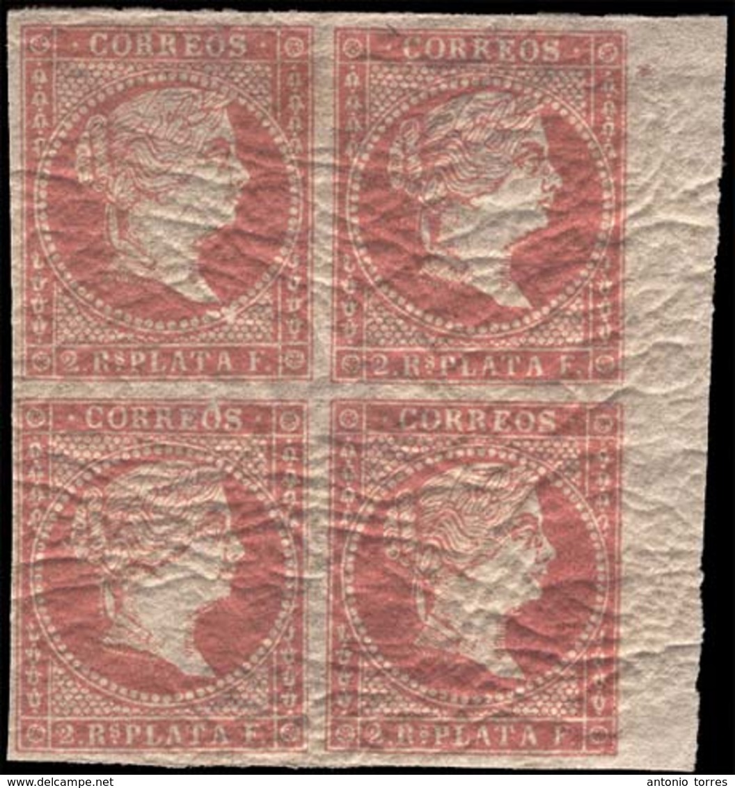 E-ANTILLAS. 1857. 2rs Rojo. Bloque De 4. Borde Hoja. Con Plena Goma Original. Escaso. - Other & Unclassified