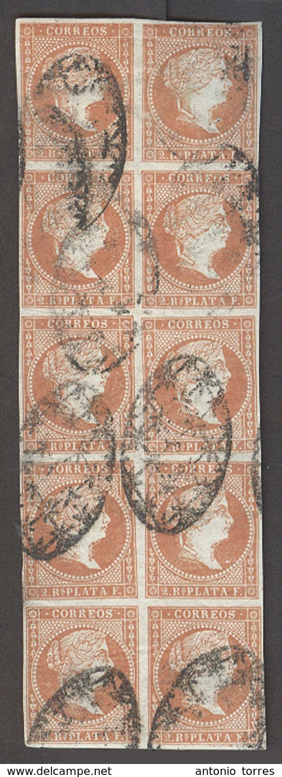 E-ANTILLAS. 1857. Ed 9º (x10). 2rs Rojo Vivo Bloque De 10 Vertical Marques. Precioso. - Other & Unclassified