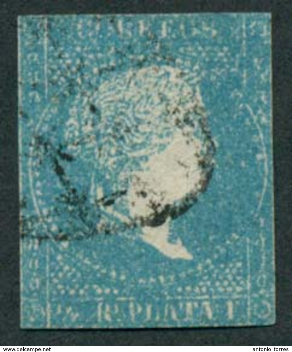 E-ANTILLAS. 1857. Ed 7º. 1/2rl Azul Sin Filigrana. Espectacular Sello Con Impresión Multiple Totalmente Encharcada Y En  - Other & Unclassified