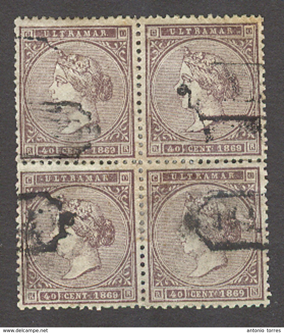 E-ANTILLAS. 1869. Ed (18º (x4). 40c Violeta Bloque 4 Usado Bien Centrado Con Matasellos Certificado. Espectacular Y Muy  - Sonstige & Ohne Zuordnung