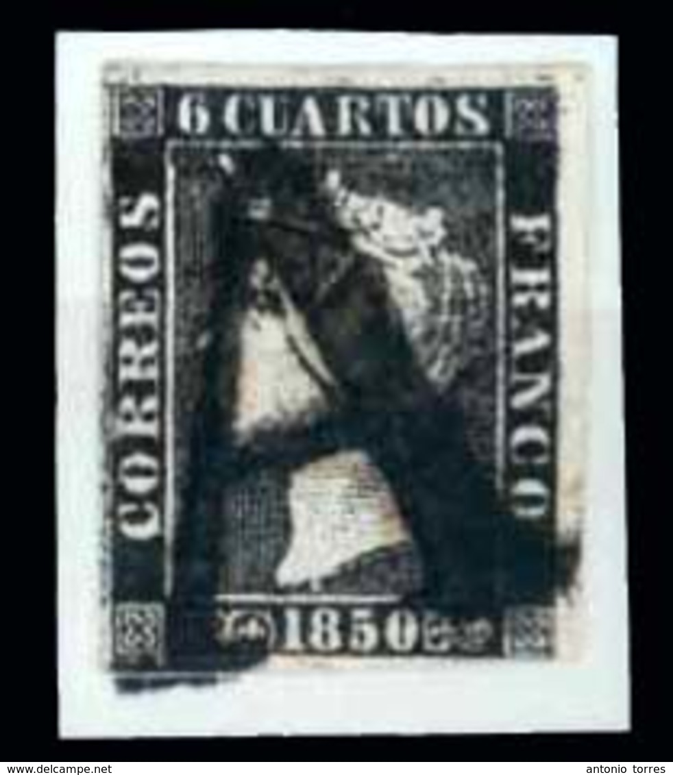 E-ISABEL II. 1º Pl. I. Márgenes Ctos. Negro Intenso. Papel Grueso. Mat "A" En Negro Desconocida. Espectacular. Graus Opi - Other & Unclassified