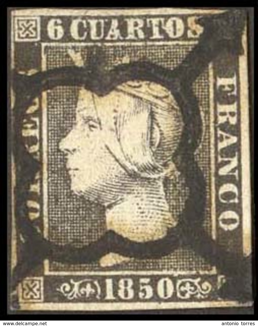 E-ISABEL II. Pl. II-38. Papel Grueso, Negro Intenso. Márgenes Cortos Y Araña Central Rodeando Efigie De LUJO. CAPRICHO D - Other & Unclassified