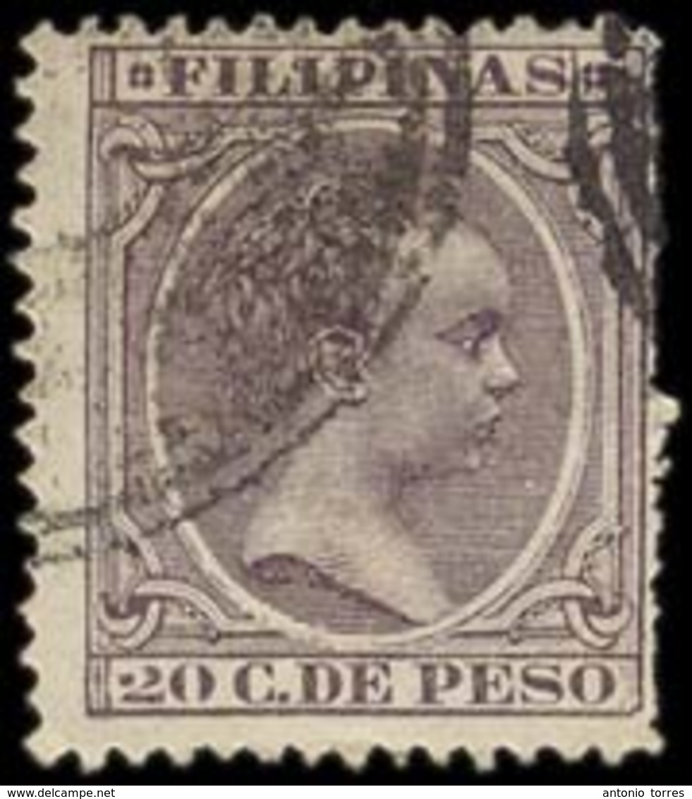 E-MARIANAS ISLANDS. C.1894. 20c Violeta Negro De Filipinas, Mat Lacrador Negativo De MARIANAS. Muy Raro. - Autres & Non Classés