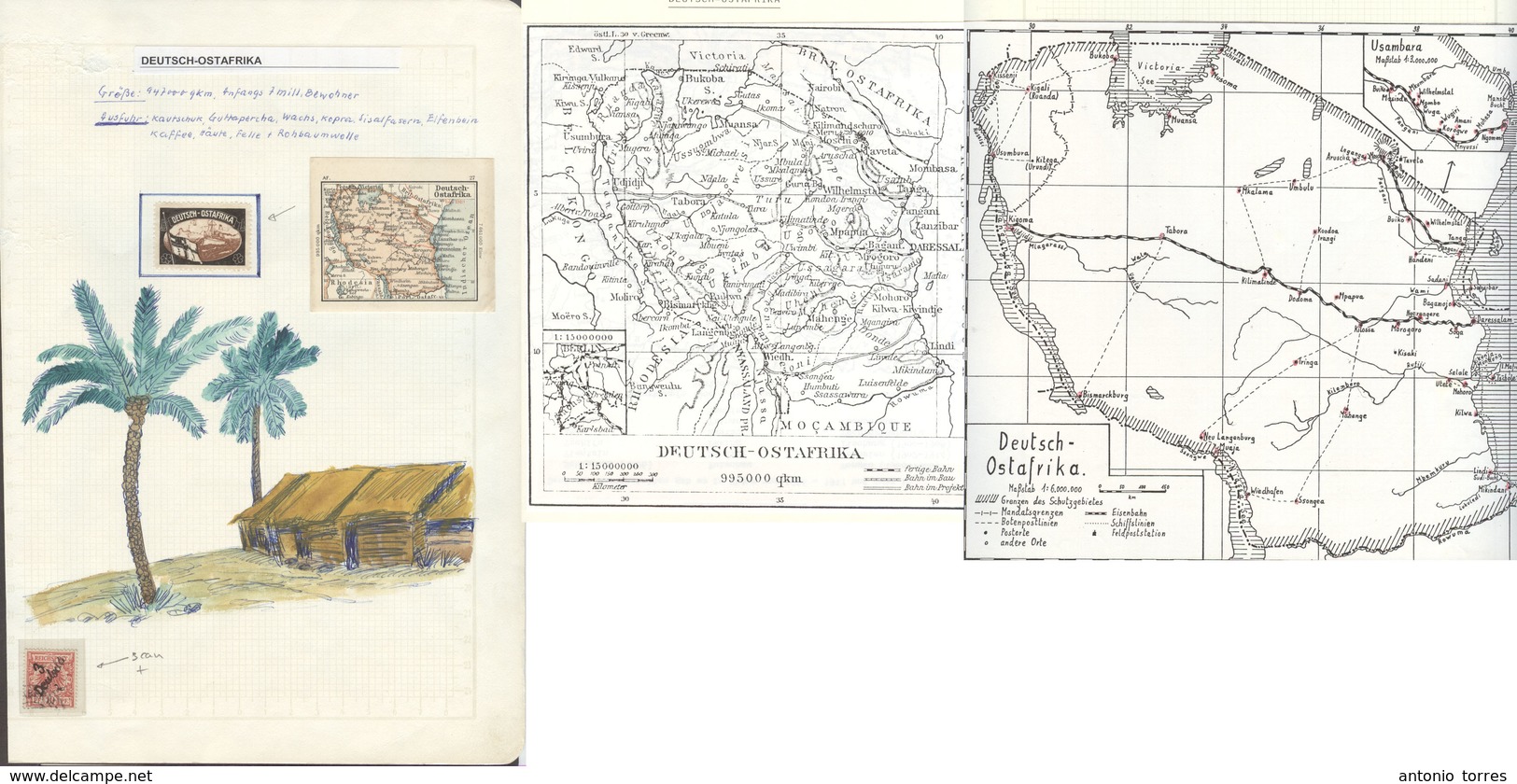 GERMAN COL-EAST AFRICA. C.1890. 3 Album Pages, Incl Three Local Maps One Original Two Are Detailed Town Routes Copies Lo - Altri & Non Classificati