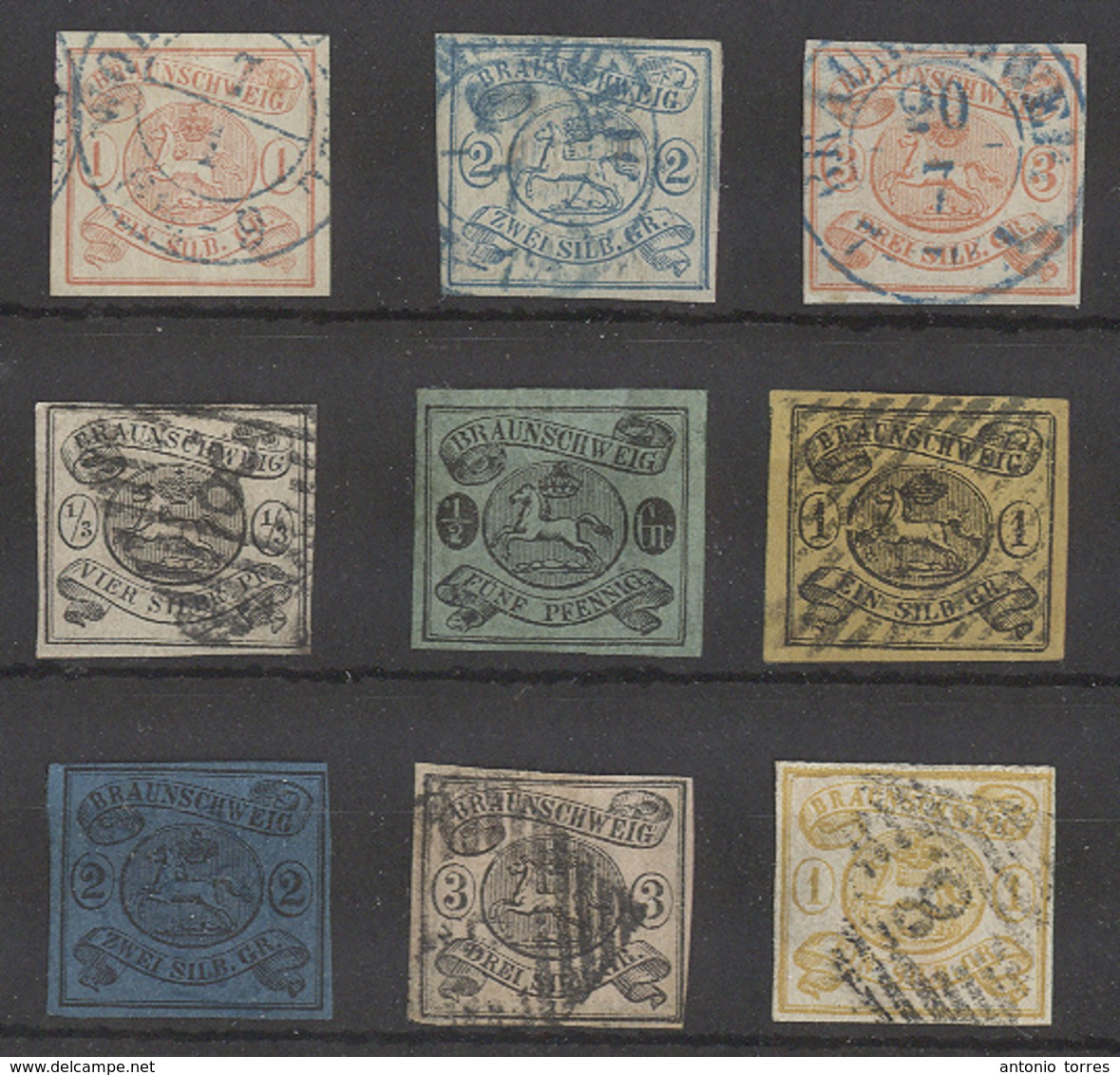 GERMAN STATES-BRUNSWICK. 1852-3. Yv 1-4, 6-9, 11. Used Stamps Nº1 And 6 Have Thins, Others Are Faultless. Mostly Fine Yv - Autres & Non Classés