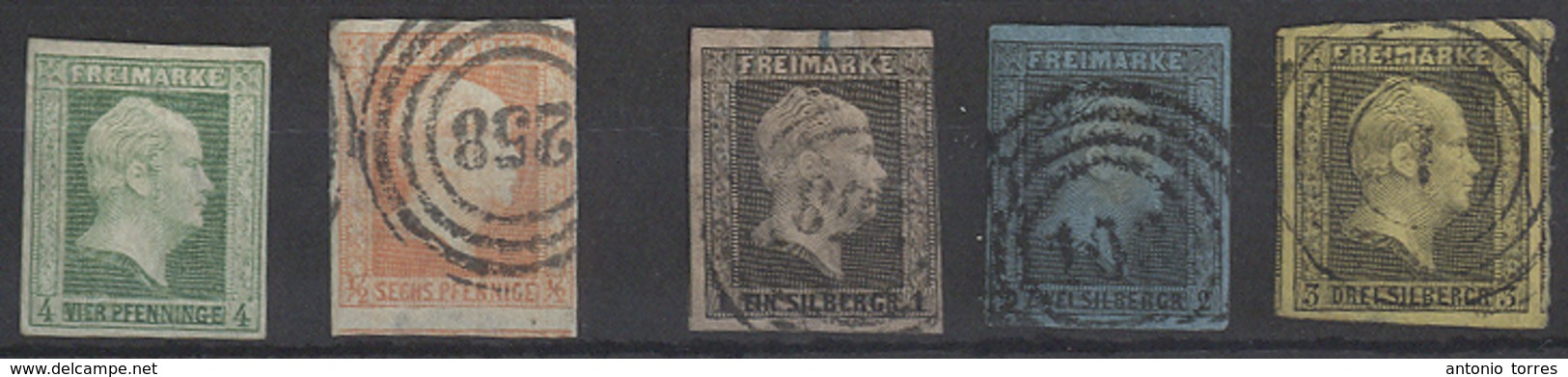 GERMAN STATES-PRUSIA. 1850-6. Yv 1-5. All Used Except 4p Green Mint About Fine Mixed Cond. - Other & Unclassified