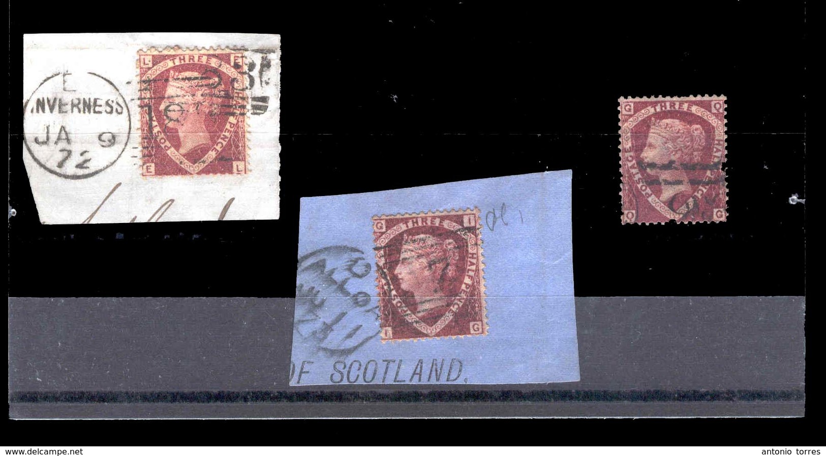 GREAT BRITAIN. 1870. Sg.52ª(3). 1 1/2d. Pl. 1. 3 Stamps, 2 On Piece, Scotish Camels. (2006 &150). - ...-1840 Precursori