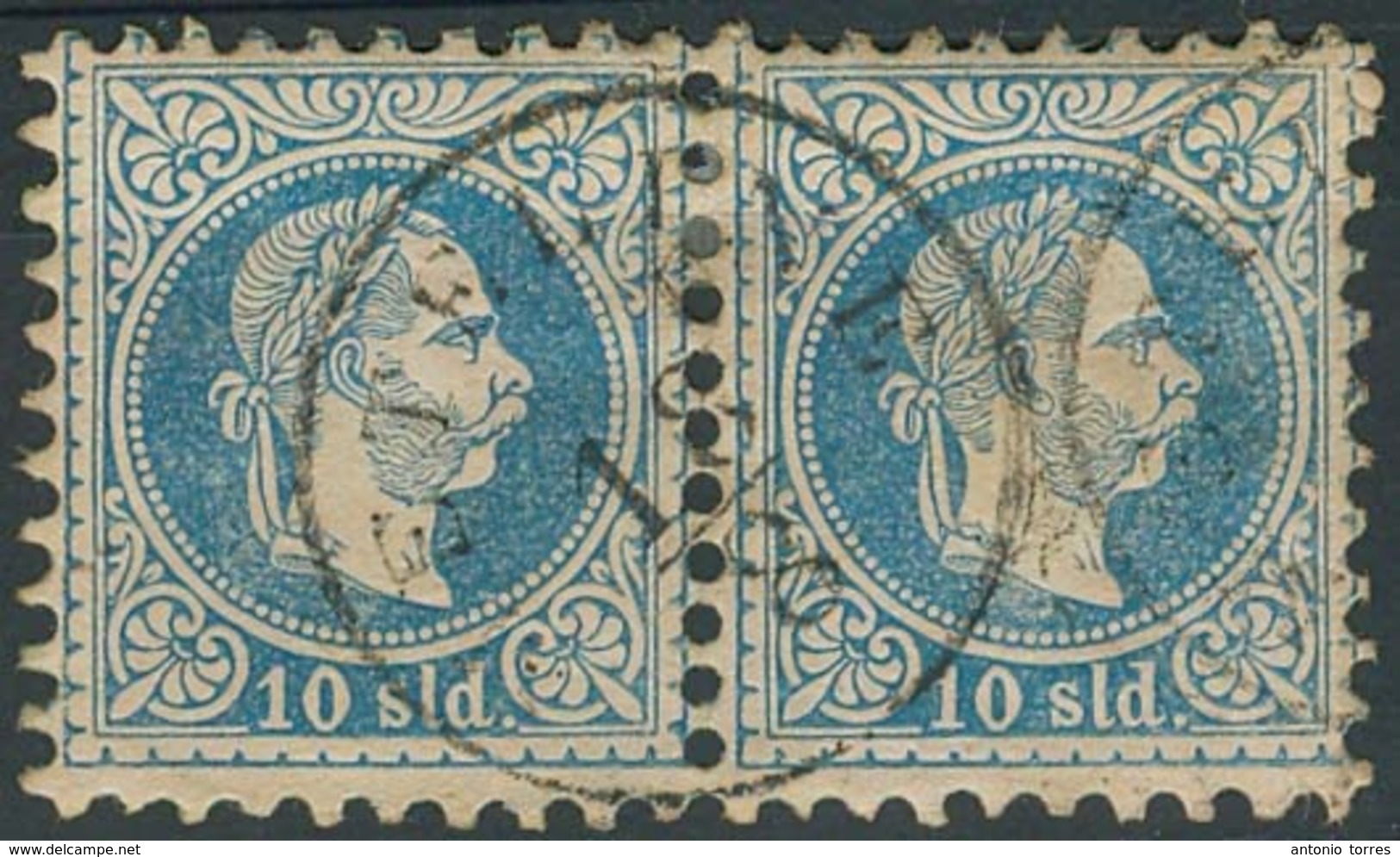 GREECE. C.1867. Austrian PO Meteline Cds On 10 Sld Blue Central Pair. - Other & Unclassified