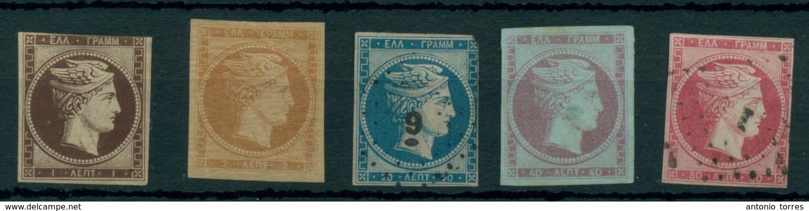 GREECE. 1861. Yv 1/6 Except 5. Mint And Used. No Figure On Rever. 40l Mint Minor Thn. Others Seen 1 And 2l Are Nice Mint - Altri & Non Classificati