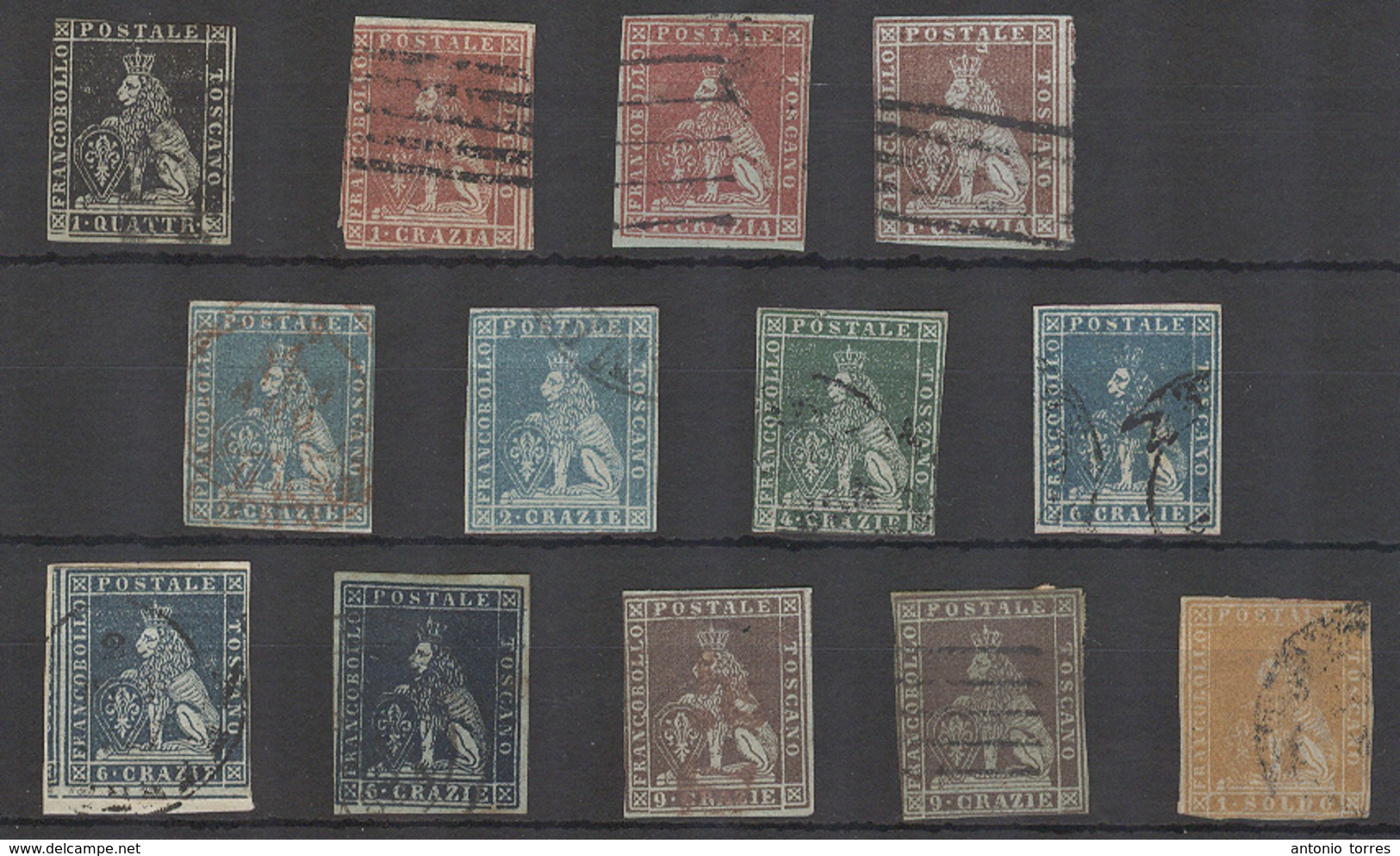 ITALIAN STATES - Tuscany. 1851-2. Lion Issue. Old Time Coll Group Mixed Cond Short Margins And Couple Doubtful Incl 1q B - Non Classificati