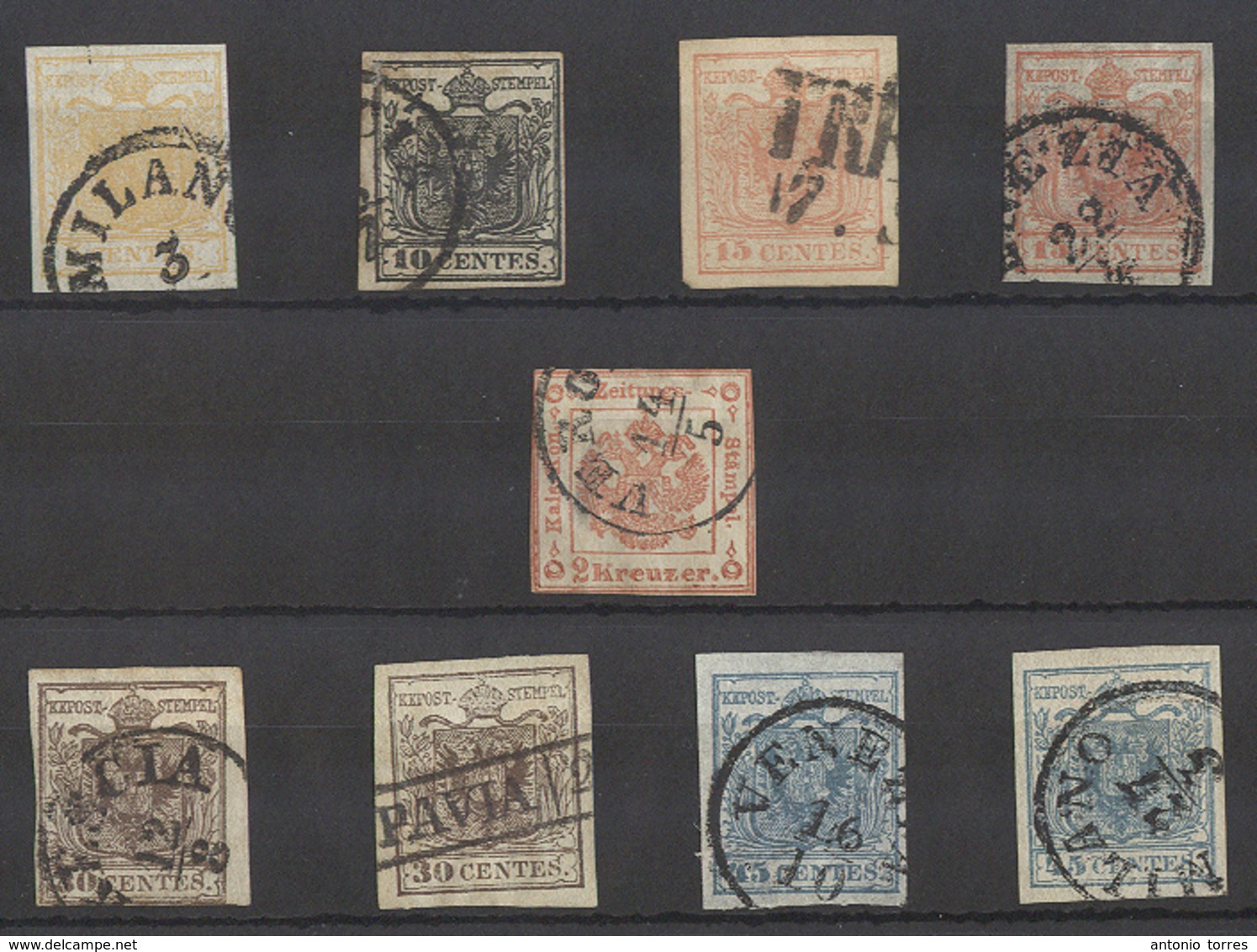 ITALY Lombardy - Venetia. 1850-8. Austrian Province. Selection Of 9 Diff Papers Colors Cancels Incl Newspaper Issue. Mos - Unclassified