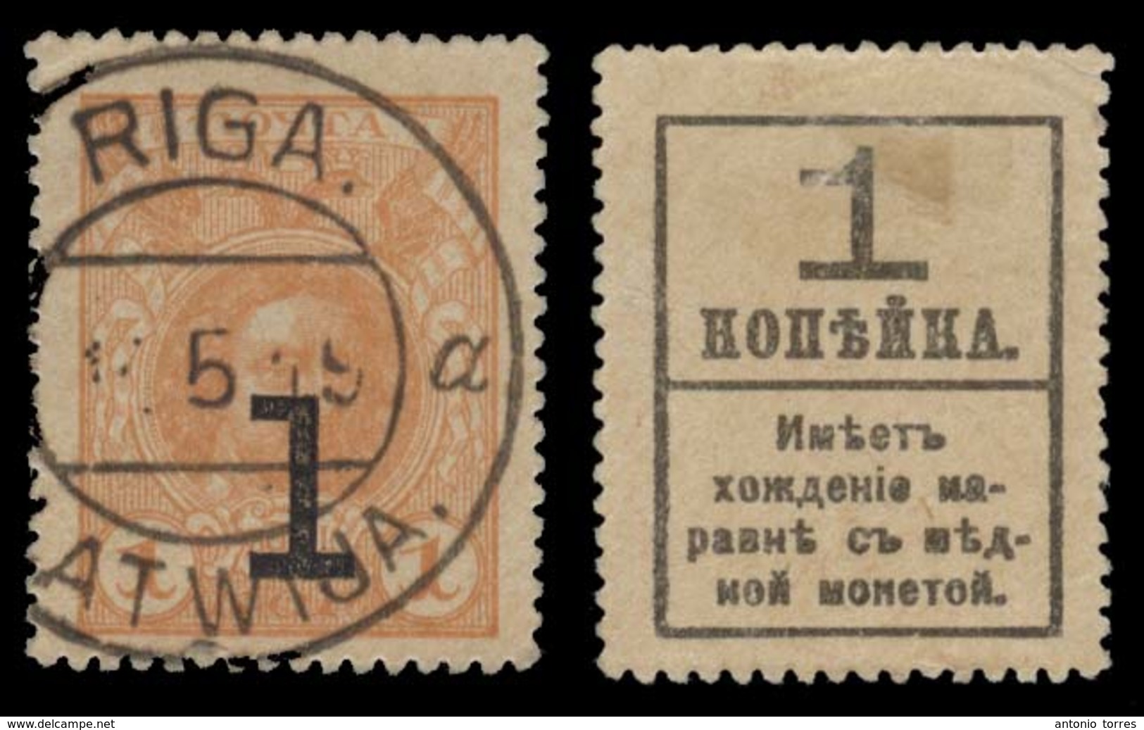 LATVIA. 1919. Soviet Occup. Russian Ovptd "1" Stamp, Thick Paper Reverse Print. Riga (11-5-19) Cds. VF. - Lettonia