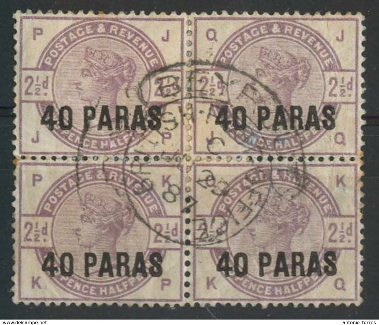 LEBANON. 1887. British Levant 40 P Block Of Four Ovpt Used. Beyrouth. F-VF. Scarce Used Multiple. - Libano