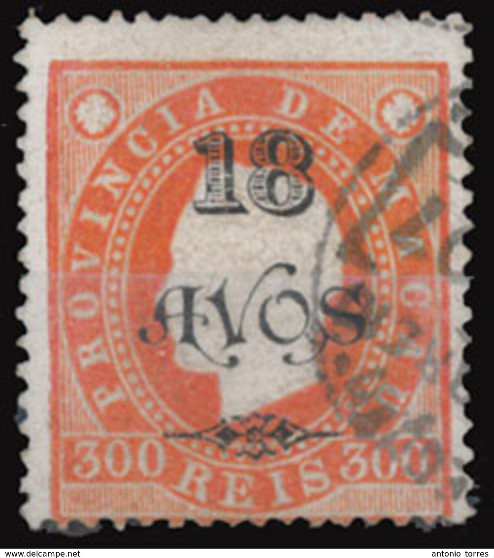 MACAU. 1902.  D. Luis Ovpted 18a S/300r Orange.  Perf. 13 1/2s Used Copy.  V. Scarce (Af. 110). - Altri & Non Classificati