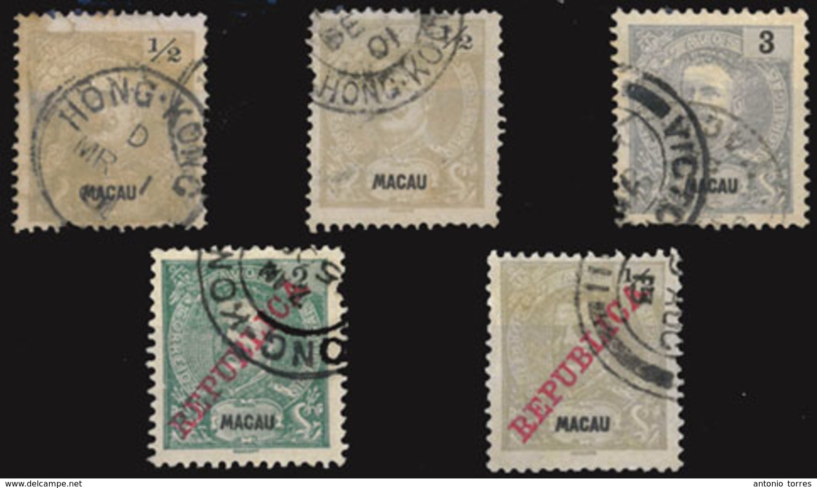 MACAU. C.1900. 5 Stamps Of Macau. Diff. Values With Hong Kong Cancels. - Autres & Non Classés