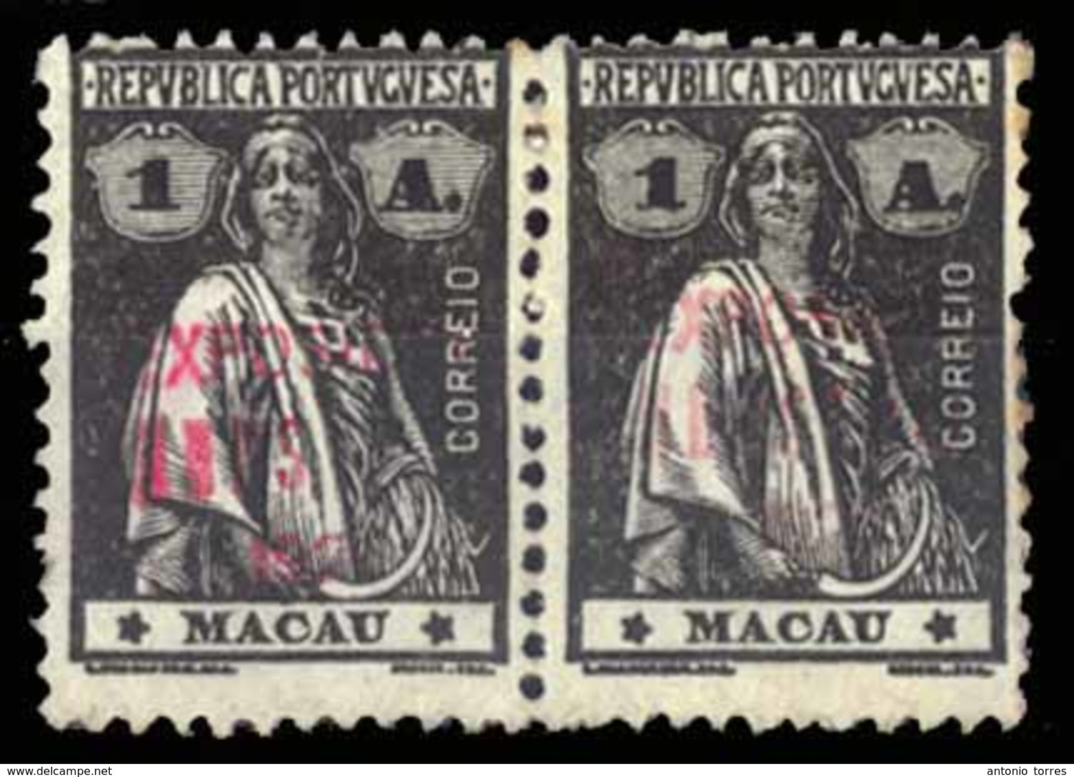 MACAU. 1926. Macau Exhibition. Red OVERPRINT. 1A Black, Horizontal Pair In Mint Condition. Extremely Rare Multiple. - Autres & Non Classés