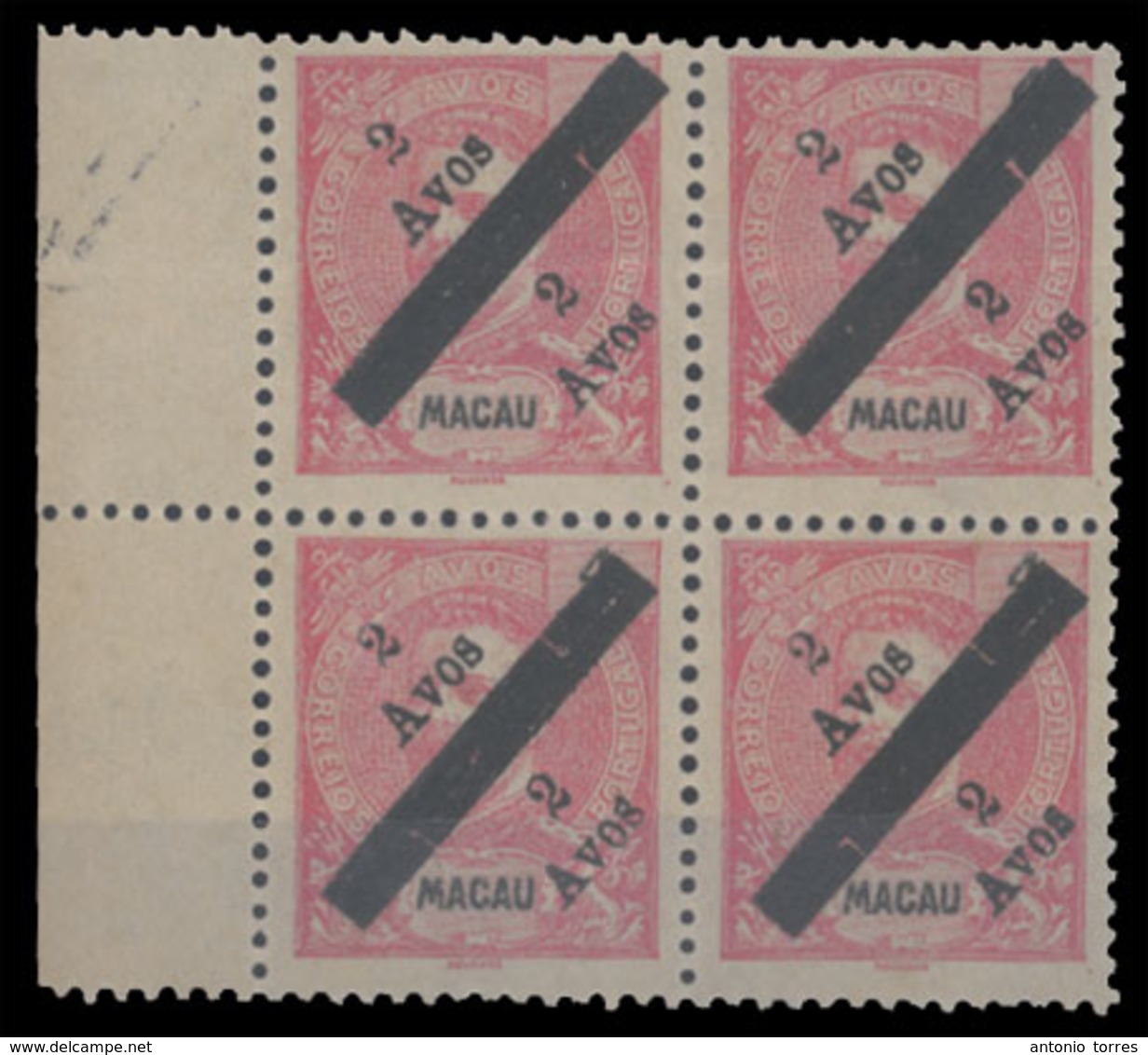 MACAU. 145* 2a/4a Carmin. Local Macau Overprint. The Mint BLOCK OF FOUR, Margin Border Sheet At Left, Position A2-B1-C2  - Autres & Non Classés