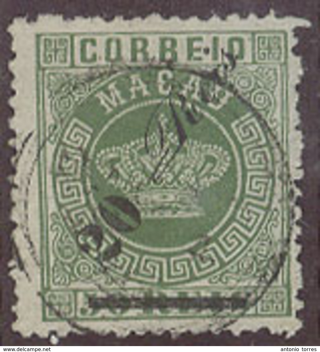 MACAU. 1885. Af 14º. 20rs / 50rs Pf 12 1/2 Cds 4 Au 86 (?) Bar 2,5 X 20mm. Fine Variety Teis Letters Moved Upper To Figu - Autres & Non Classés