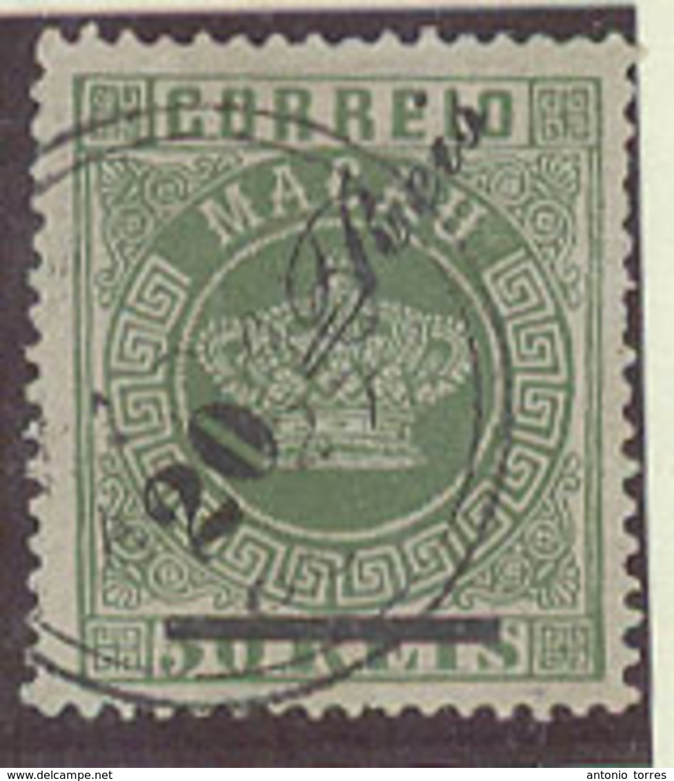 MACAU. 1885. Af 14º. 20rs / 50rs Green Well Centered Perf 13 1/2 Bar 2,5 X 20mm 5th Row III Cds 27 AP 88. VF Item. - Autres & Non Classés