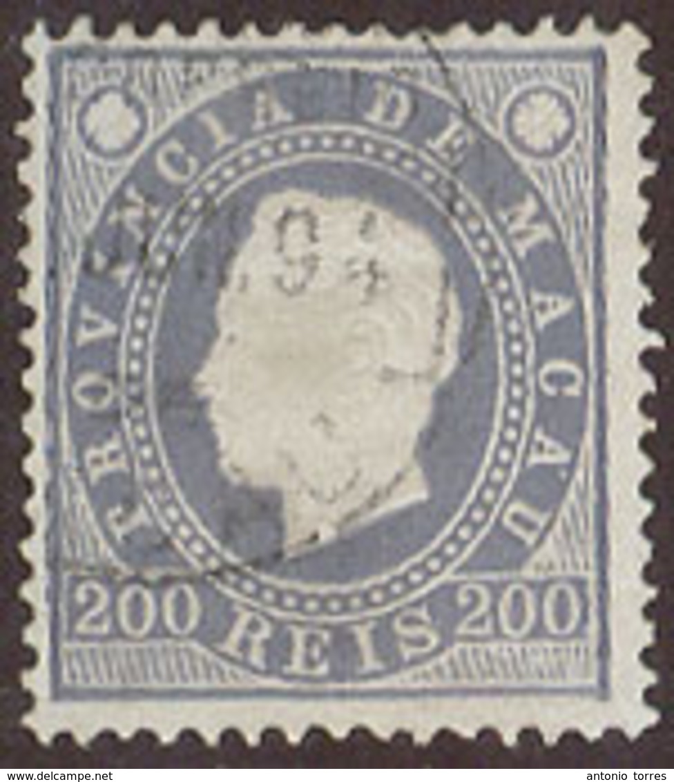 MACAU. 1887. Af 40º. 200rs Grey Blue Perf 12 1/2. Fine Used. - Altri & Non Classificati