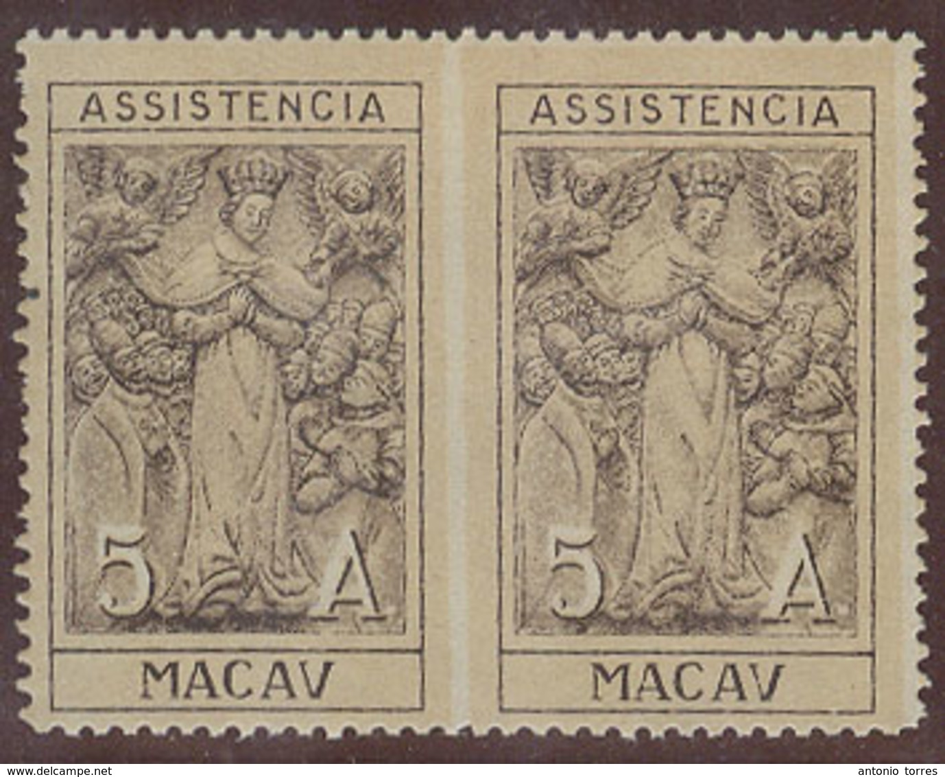 MACAU. 1930. Choi T-7 (x). Af 6 (2). 5a Horiz Pair Imperf. Few Times Happened Vert Rows Of 10. VF. - Other & Unclassified