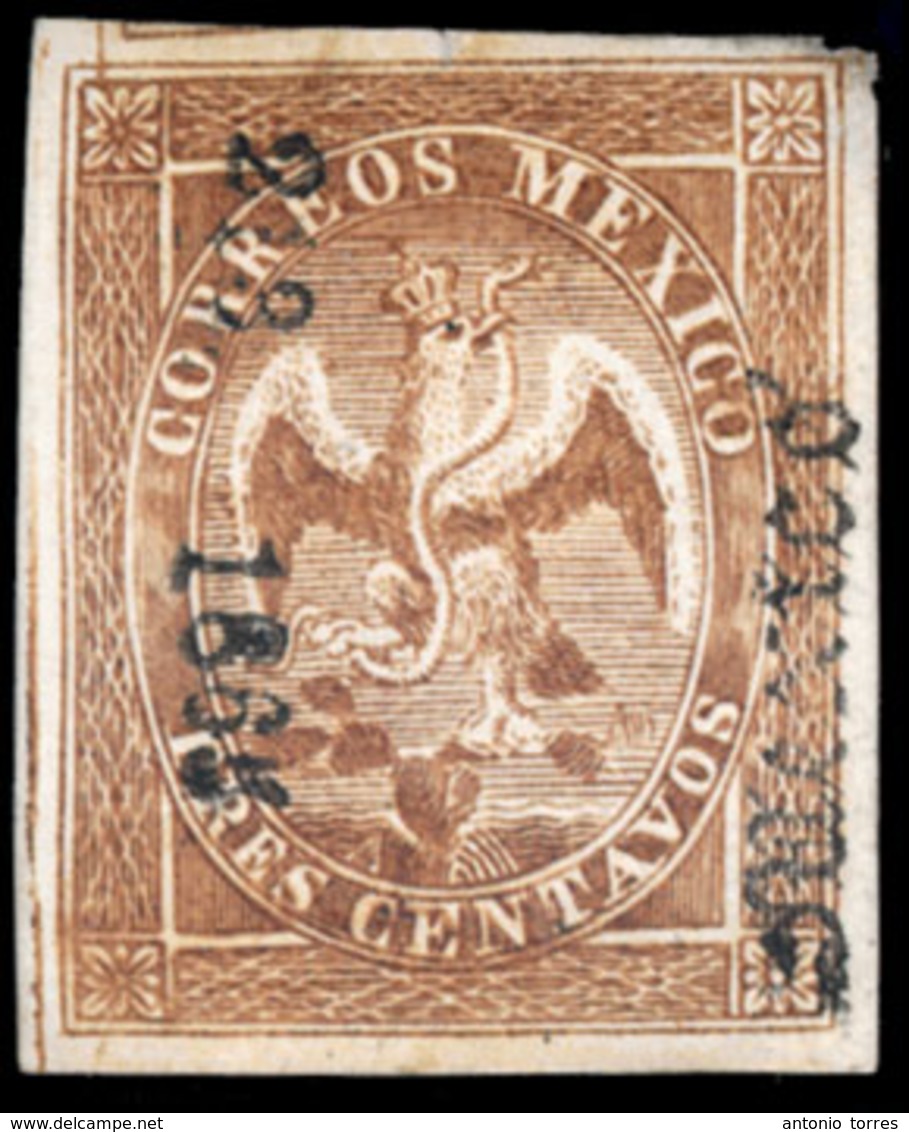 MEXICO. 3c MEXICO 213 1865 Unused, With Four Ample Margins. Thin At Top, Otherwise Very Fine. (Scott 18. NF 42). NF $850 - Messico