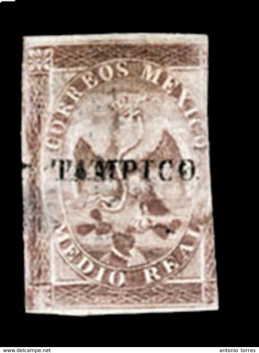 MEXICO. 1st Period. TAMPICO  Another 1/2r Brown Unused, Cut In At Right.  Thinned/short Margins.  (Scott 19, NF 17). - Messico