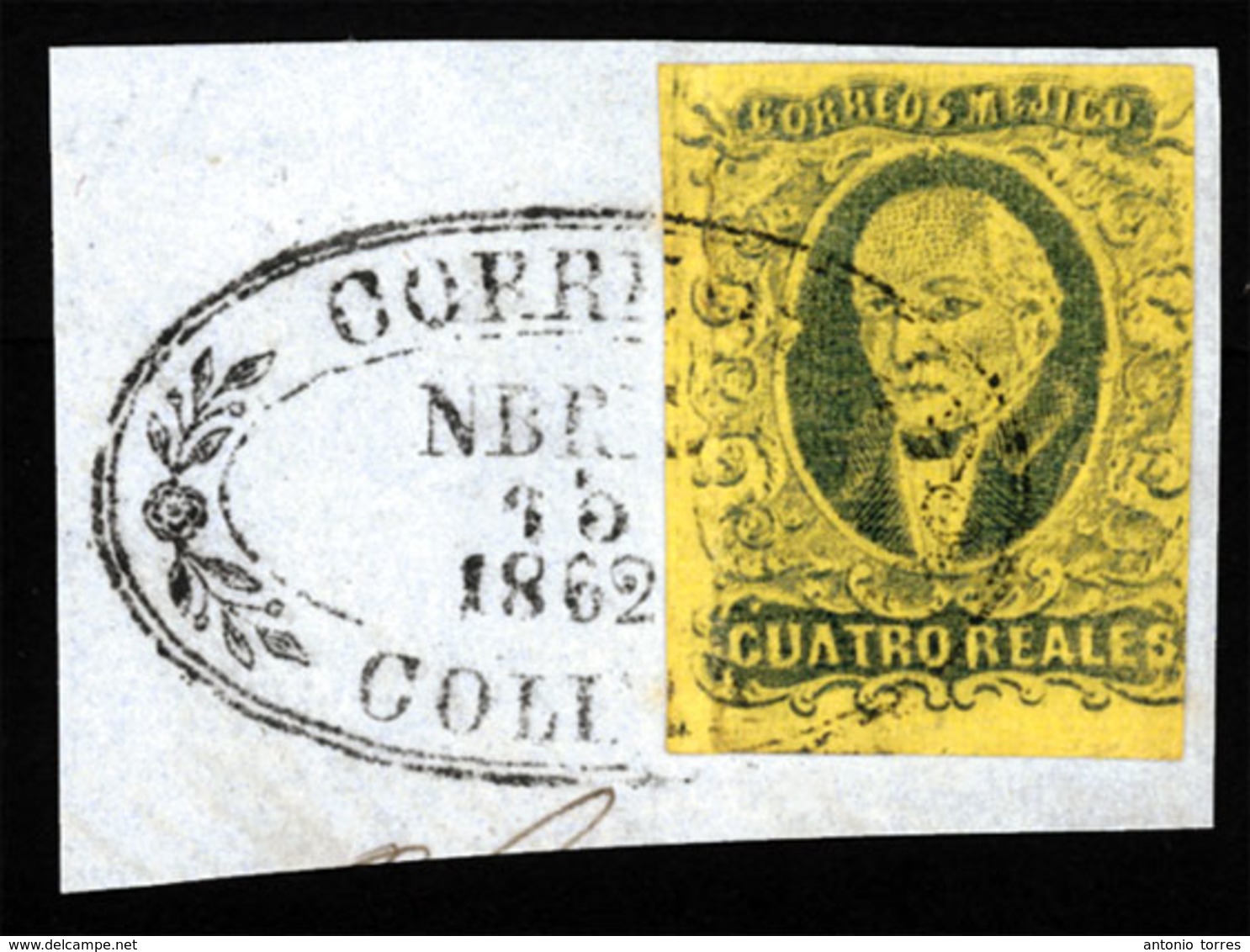 MEXICO. 4rs Black/yellow. No Name.Colima, NF $200.On Piece. Sc.9°. Very Fine. - Mexico
