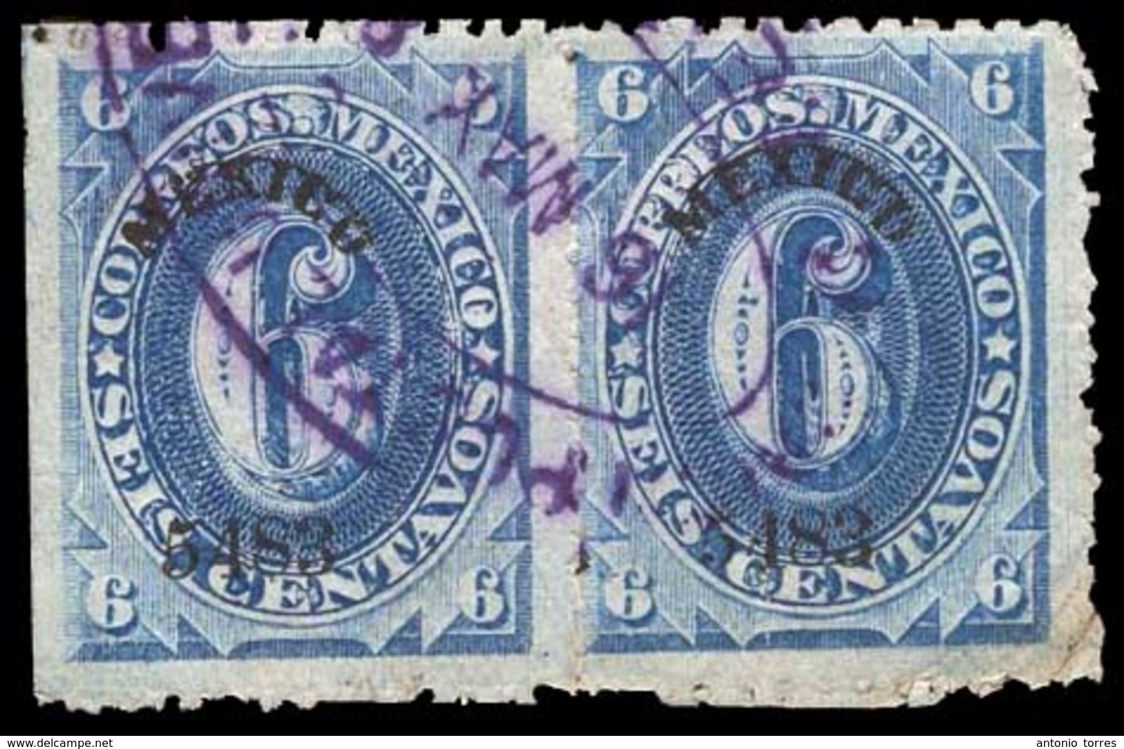 MEXICO. 6c Mexico 5483. Violet Oval Cancel. Bearly Perf. Pair In Between. Sc. #148 X 2. Used. XF. - Messico