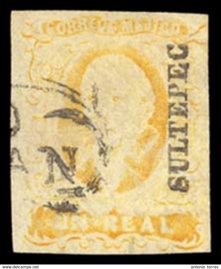 MEXICO. Sc. 2 Used. 1856 1 Real Yellow. Complete Margins. SULTEPEC District Name (rrrr), Ilustrated "Franco / ZACUALPAN" - Mexico