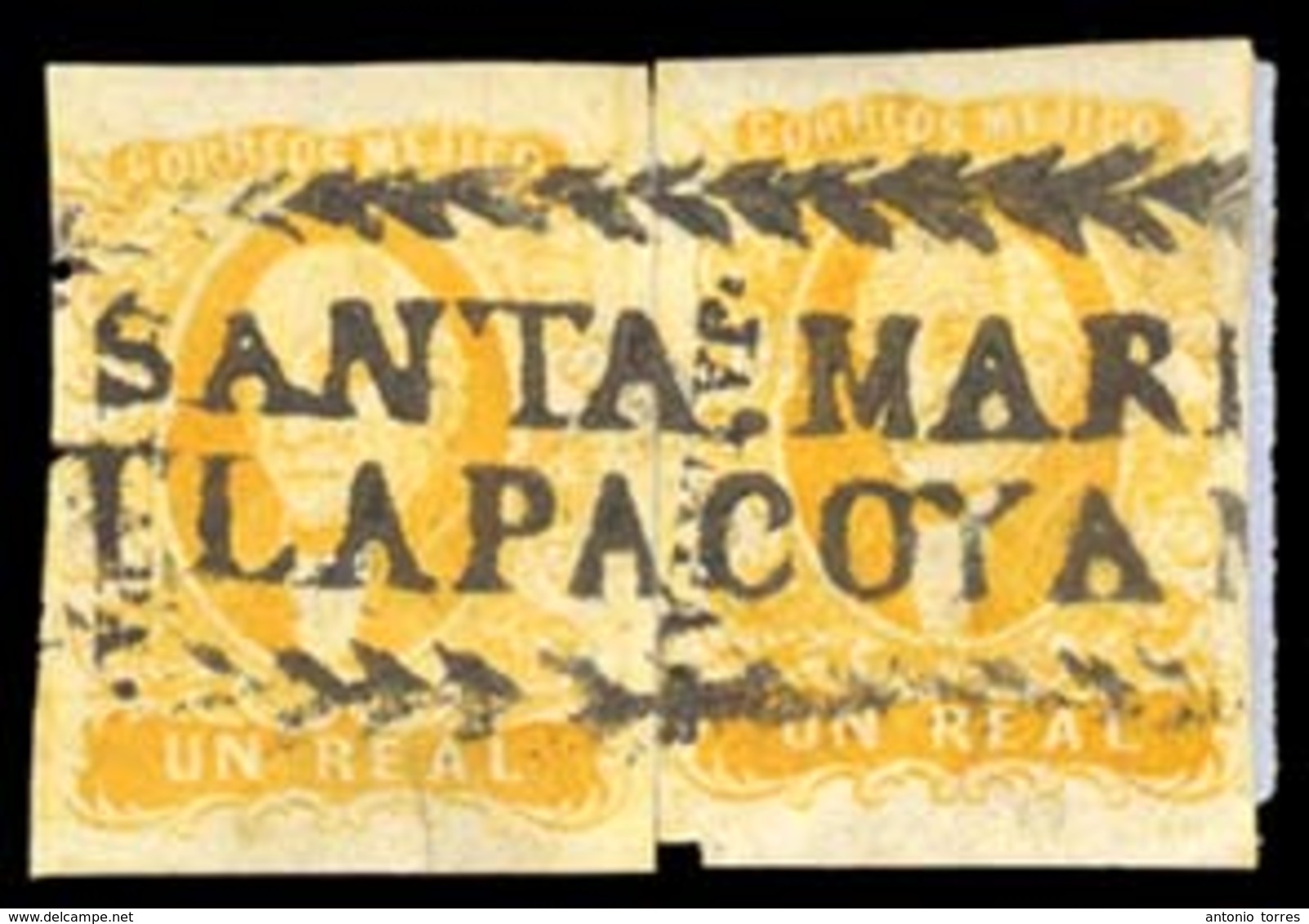 MEXICO. Sc. 2 (2). Used. 1856 1 Real Yellow Wide Setting, Large Margins. Jalapa District, With Cancel On The Nose "SANTA - Mexico