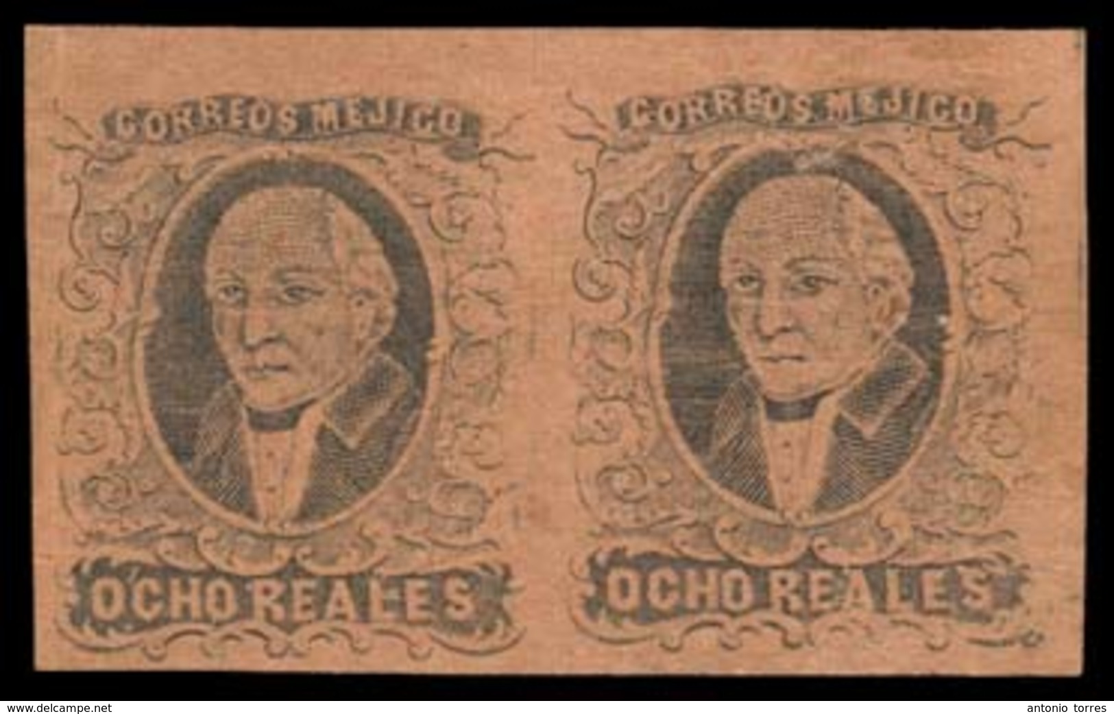 MEXICO. Sc. 11* (2). 1861 8rs Black/buff. No District Name. Horizontal Mint Pair. Large Margins. Excellent Condition. Me - Mexico