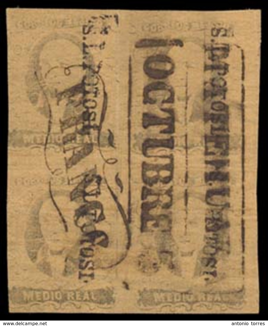MEXICO. Sc. 6 (4), Used. 1861 1/2 Real. BLOCK OF FOUR. Very Good Margins. SLP Name, Vertically Positioning + MATEHUALA ( - Mexico