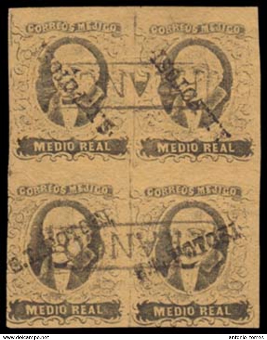 MEXICO. Sc. 6 (4). 1861 1/2 Real. Deep Shade, SL Panama, BLOCK OF FOUR. Very Good Margins, With Upside-down Name Positio - Messico