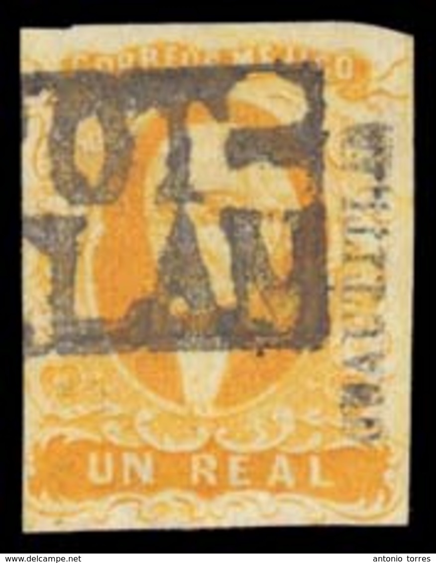 MEXICO. Sc. 2, Used. 1856 1 Real Yellow Intense. Very Good Margins All Around. CUAUTITLAN District Name, With Boxed "TEP - Mexico