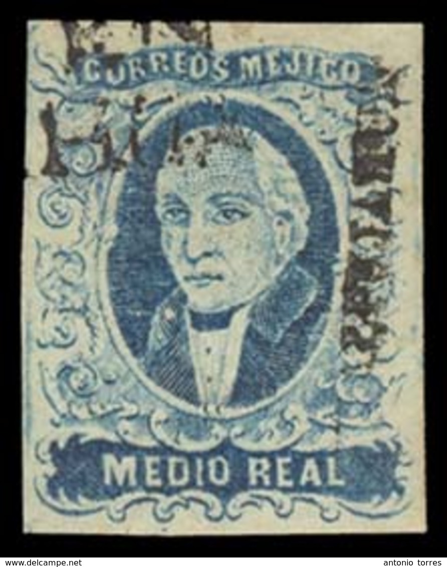 MEXICO. Sc. 1, Used. 1856. 1/2 Real Blue, With Very Good Margins All Around. TLALPUHAJUA District Name, With "Franco En  - Messico
