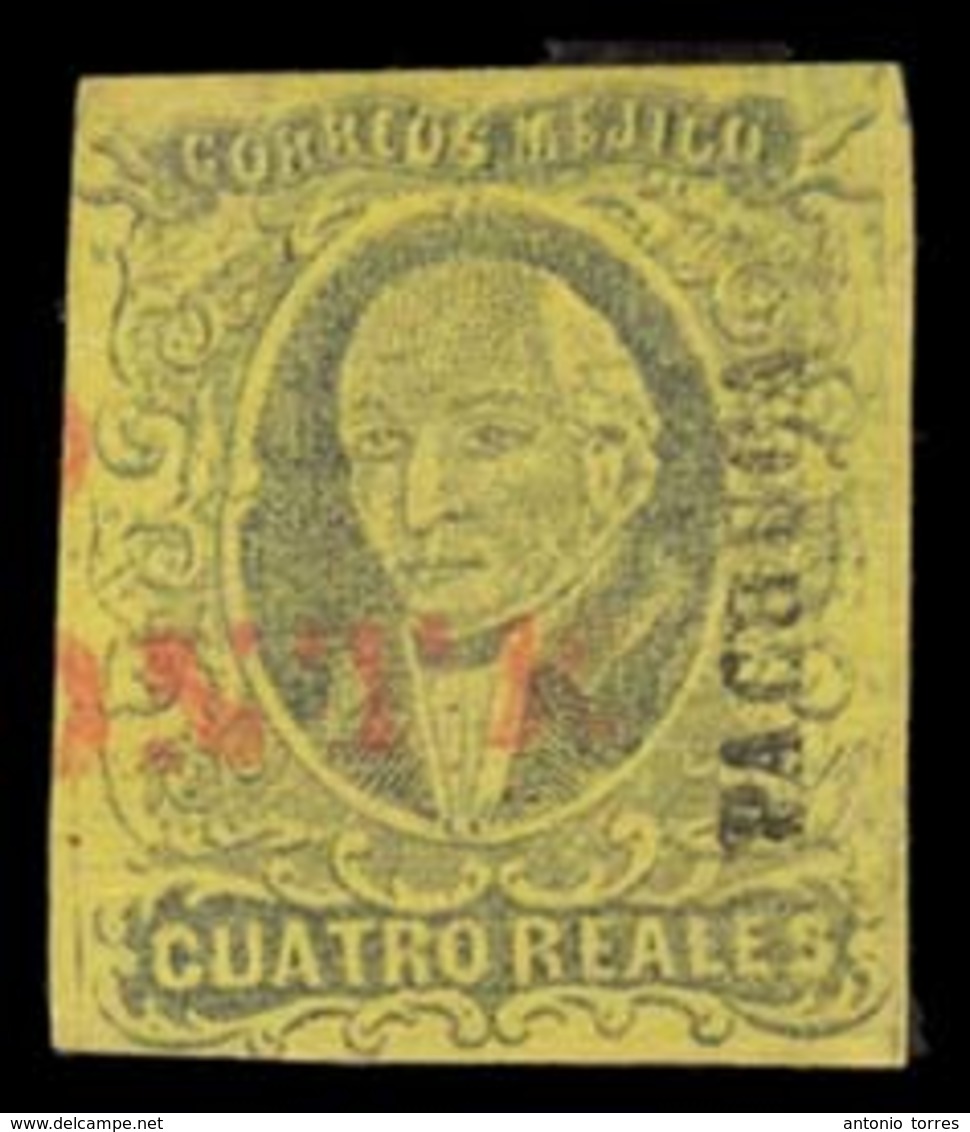 MEXICO. Sc. 9, Used. 1861 4rs Black/yellow, Pachuca District Name. Red "Mineral Del Monte". Sch. 1132. Mepsi Certificate - Messico