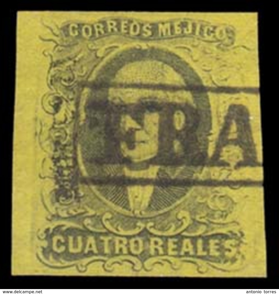 MEXICO. Sc. 9º. 1861 4rs Black And Yellow, Large Margins. Morelia Name + Boxed Neat "FRANCO" Cancel (xx), Probably From  - Mexico