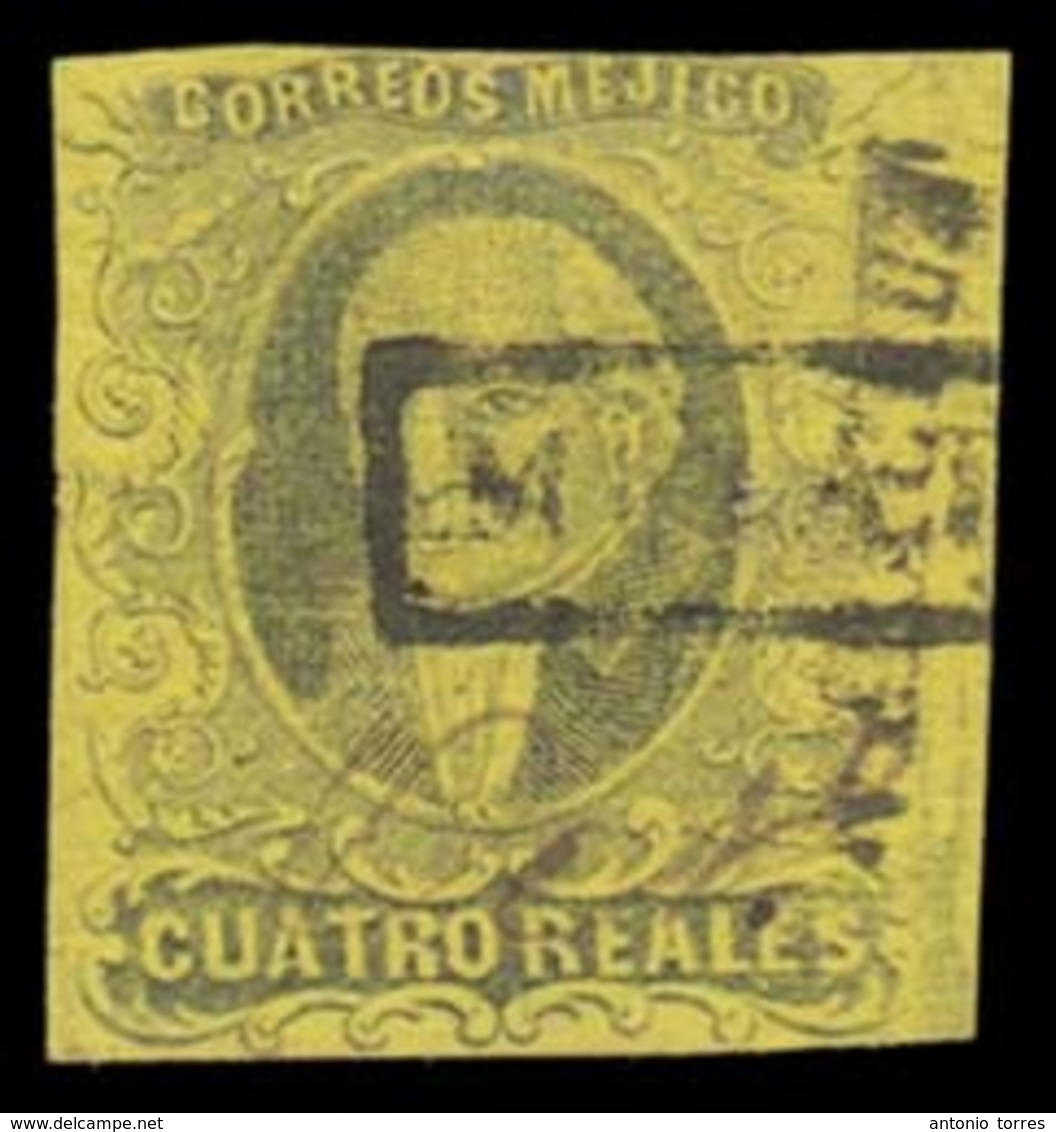 MEXICO. SC. 9º. 1861 4rs Black/yellow. Veracruz Name, MINATITLAN Box Cancel. Sch. 1790, Also Manuscript Date (October).  - Messico