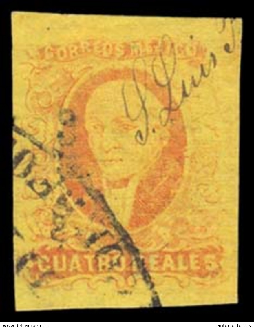 MEXICO. Sc. 38º. 1867 4rs Red/yellow Gothic, Large Margins, Ovtd + Oval Cancel. Sch. 817 Admon. Gral. / De / Correos". V - Messico