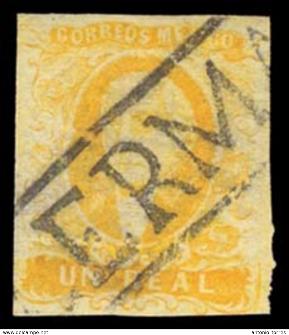 MEXICO. Sc. 2º. 1856 1rl Yellow. No District Name (Lerma District), Boxed Oval Cancel. Sch. 702. VF And Extra Rare. - Messico