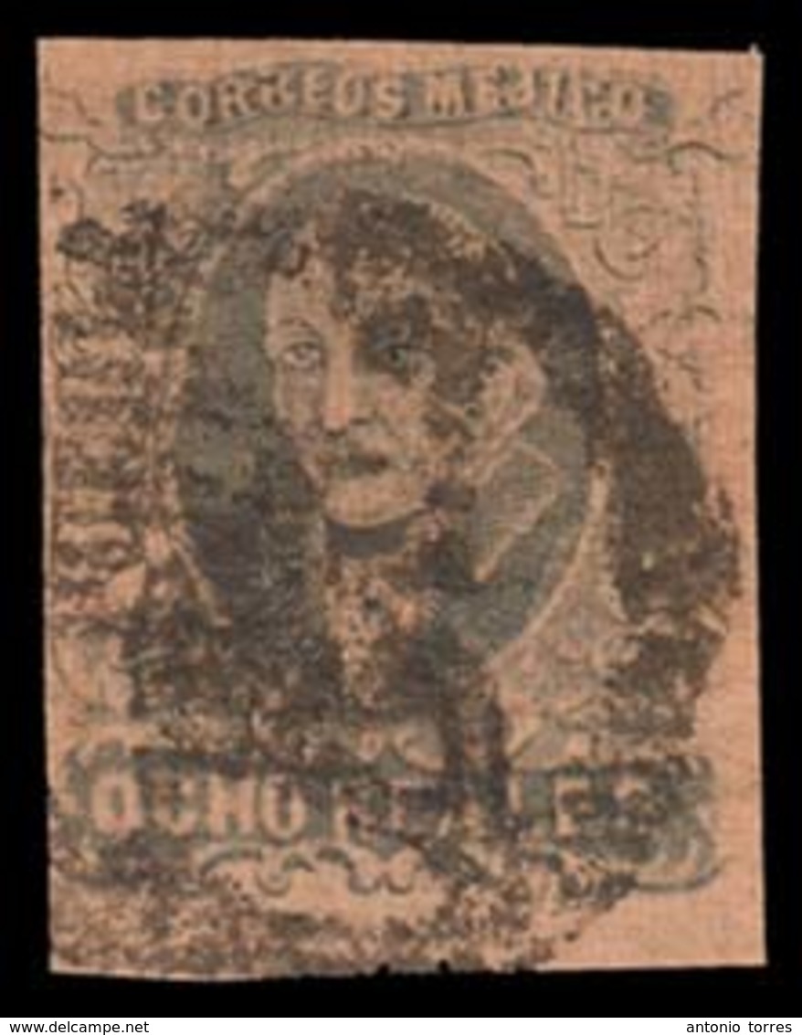 MEXICO. Sc. 11º. 1861 8rs Black / Red, Good Margins. Puebla District + Monogram Cancel. Mepsi Cert. 15324. - Messico