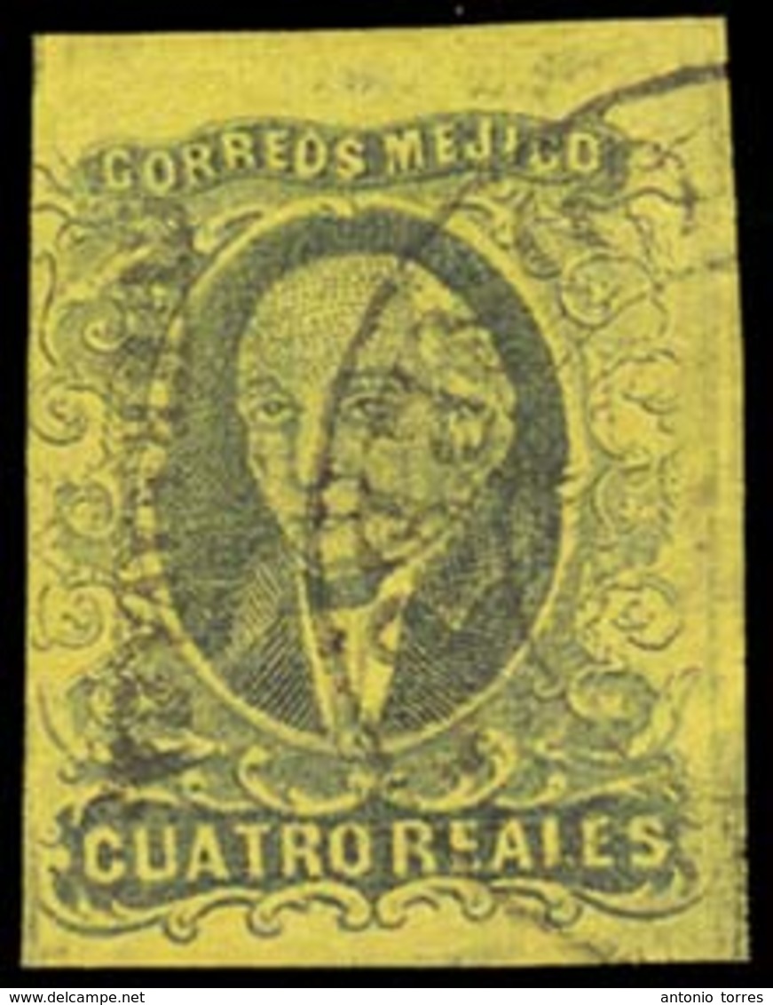 MEXICO. Sc. 9º. 1861 4rs Black / Yellow. Cuernavaca District + Cancel. Sch. 218. VF. - Mexico