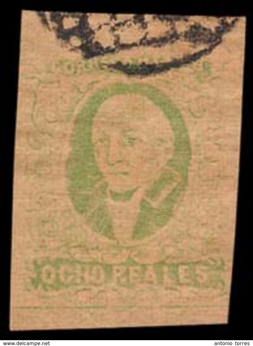 MEXICO. Sc 41. 1867. Reissue 8 Rs Green / Rd Bn, NO NAME, Good Margins, Grid Cancel. There Are No Reported Usages Of 186 - Messico