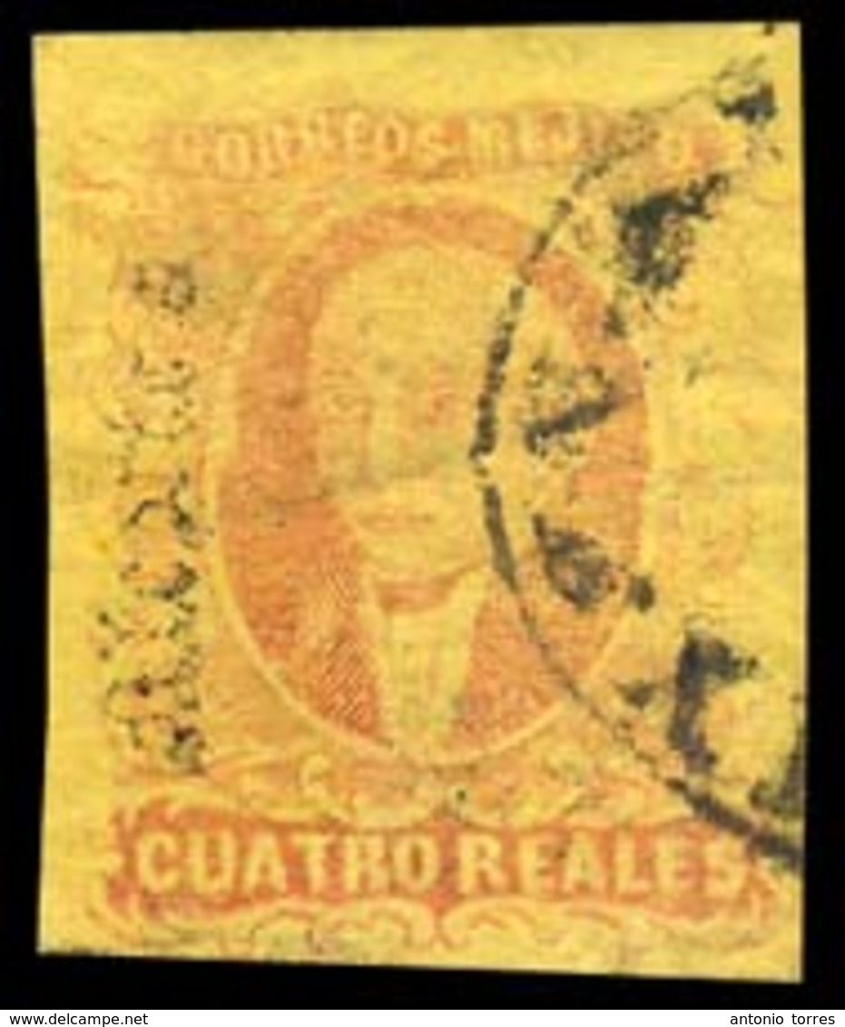 MEXICO. Sc 38º. 4rs Red / Yellow, Good Margins, Used, CHALCO / YAUTEPEC Sub Office. 148 Sold. VF Exhibition Rarity. - Mexico