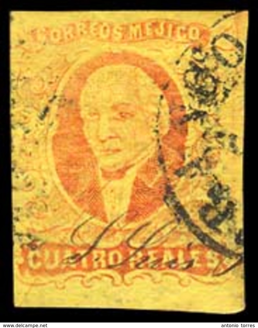 MEXICO. Sc 38º. 4rs Red / Yellow, Cds + Manuscript "S. Luis POTOSI" (xxx). Very Rare Out Of District Usage. Fine Item. - Messico
