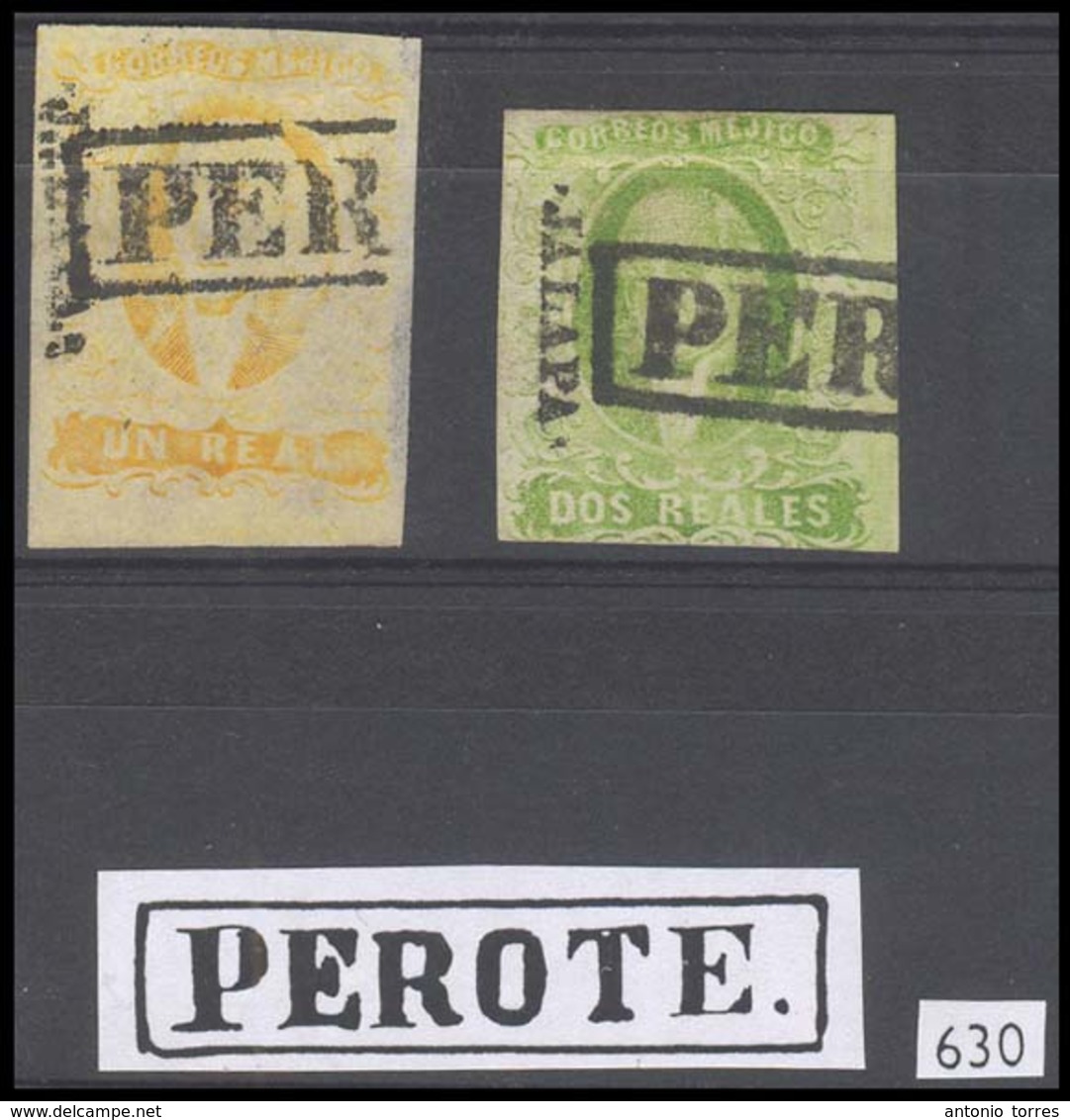 MEXICO. Sc 2º/3º. JALAPA District. 1rl + 2rs. "PEROTE" (xxx) Box Name Cancel. Sch 630. VF Pair. - Messico