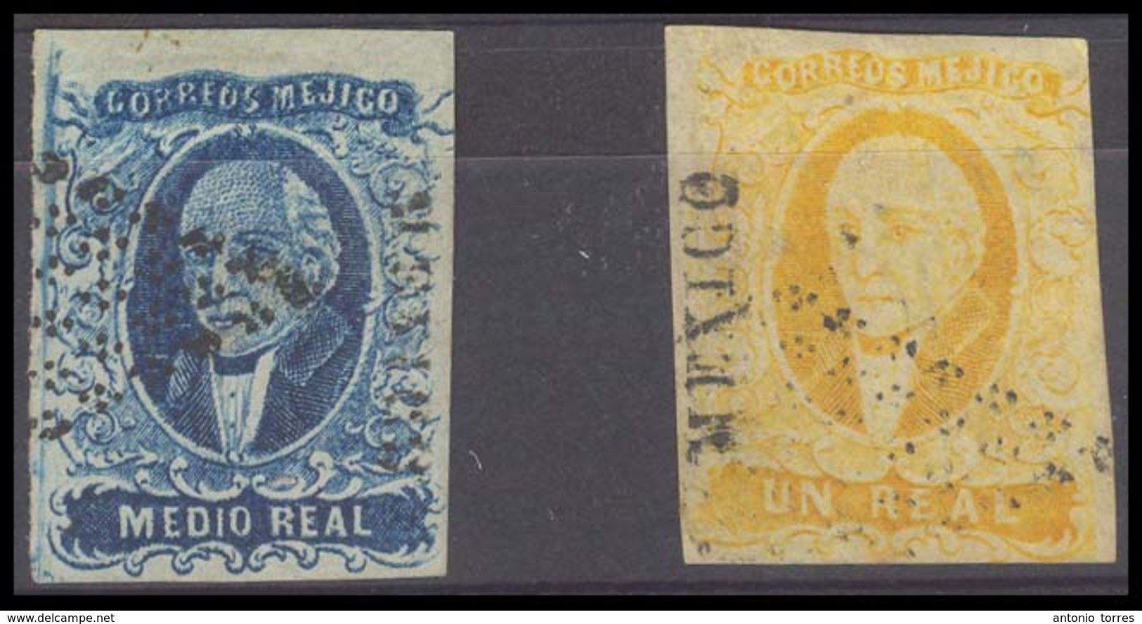 MEXICO. Sc 1º/2º. MEXICO District. 1/2rl Blue And 1rl Yellow, Both With "dots Romboid" (xxx) Cancels (Sch 825-826). Tlal - Mexique